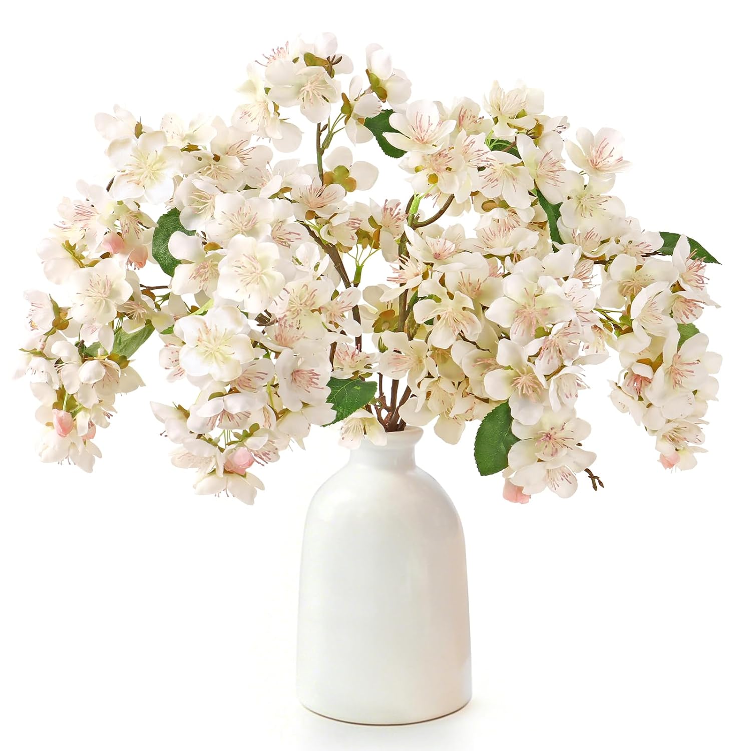 Artificial Cherry Blossom Branches 6Pcs Fake Flowers Artificial Faux Silk Flowers Plum Tree Blossom Fake Plants Arrangement For Spring Diy Home Wedding Table Office Vase Decor (White)