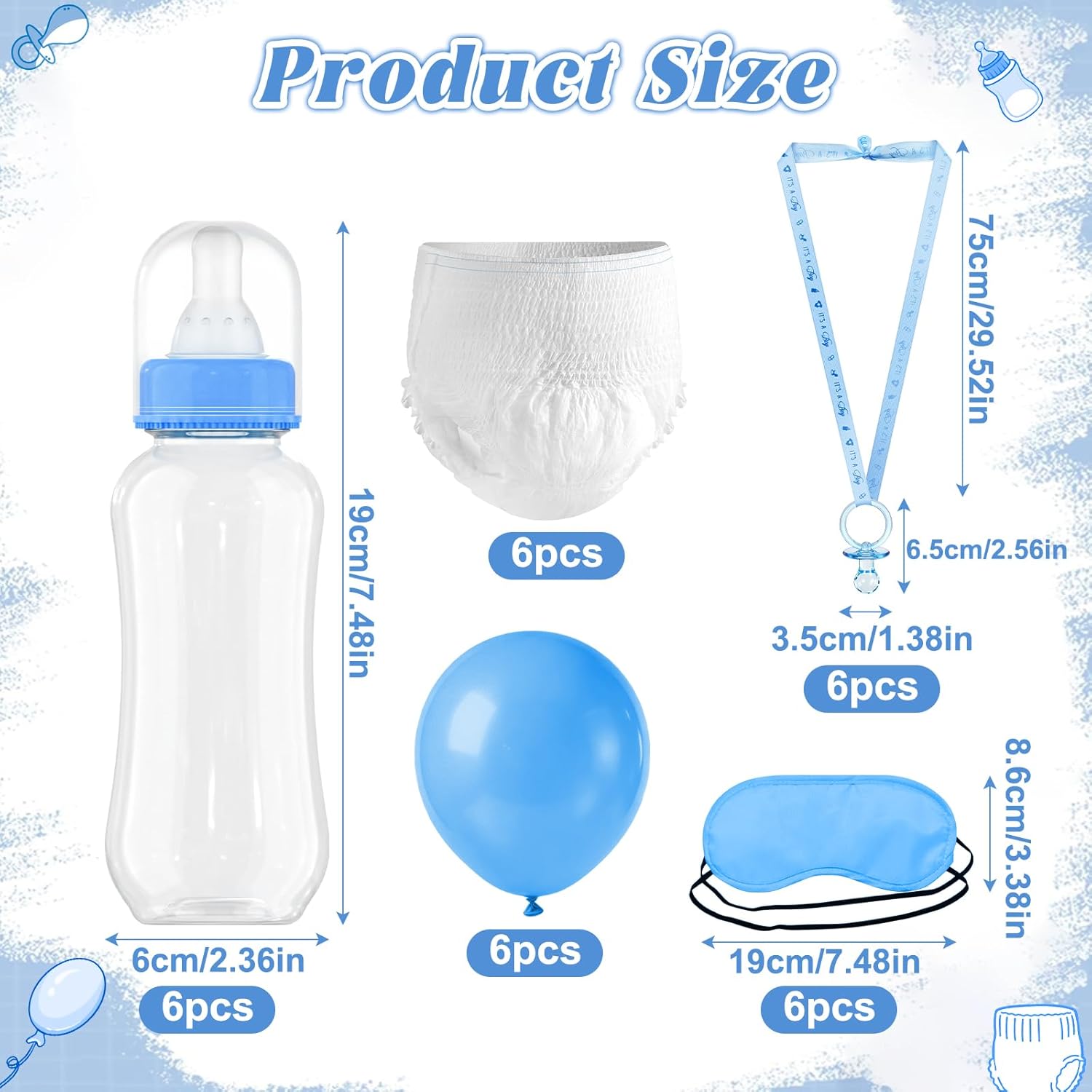 6 Sets Baby Bottles For Baby Shower Game, Bottle Chug Baby Shower Games Plastic Baby Bottle For Feeding Blindfold Party Game Set Funny Diaper Change Eye Mask Award Race Game