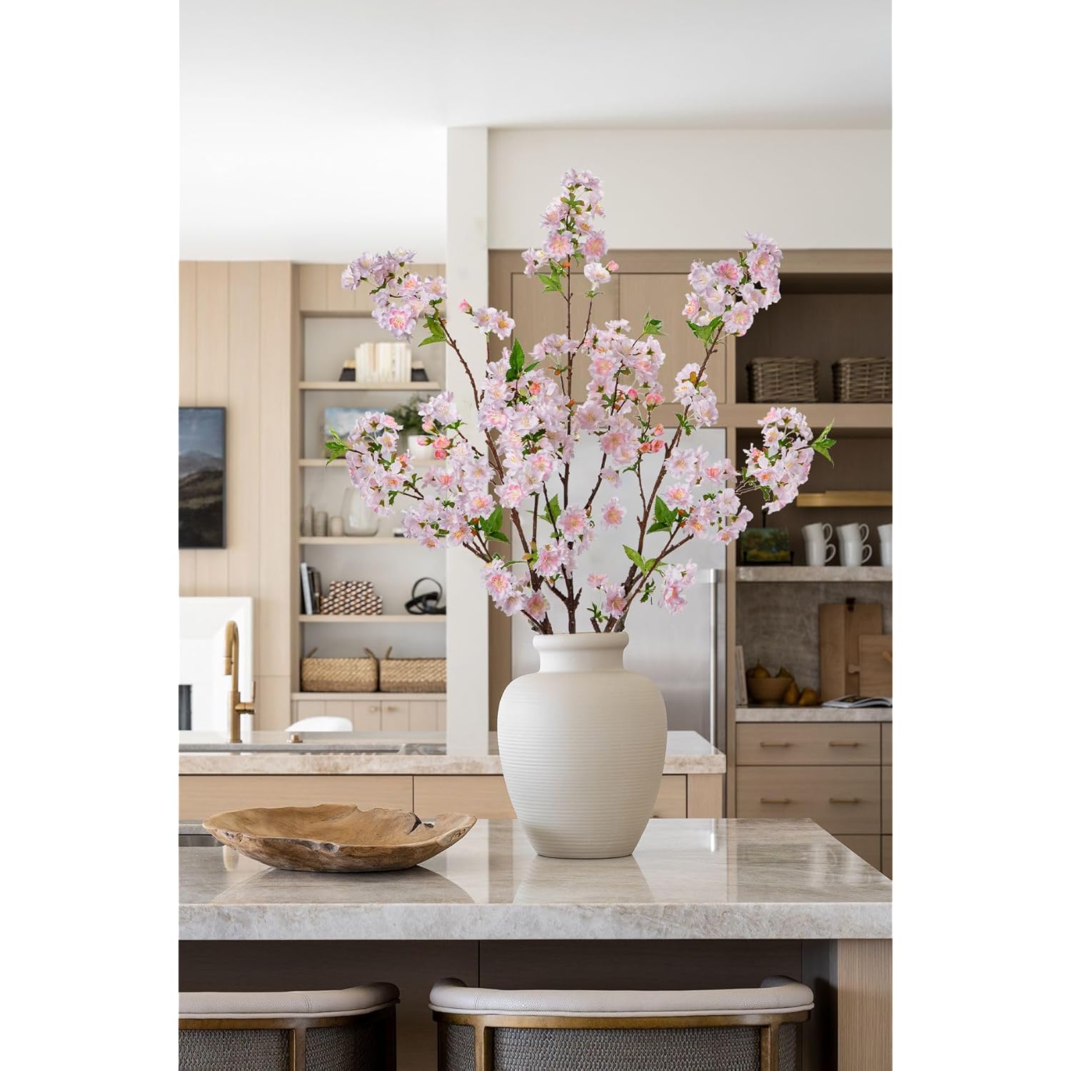 39" Tall Cherry Blossom Branches For Vase Faux Cherry Flowers Light Pink Peach Blossom For Floral Arrangements Artificial Apple Blossom Silk Tall Stems For Home Wedding Table Decor-3 Pcs