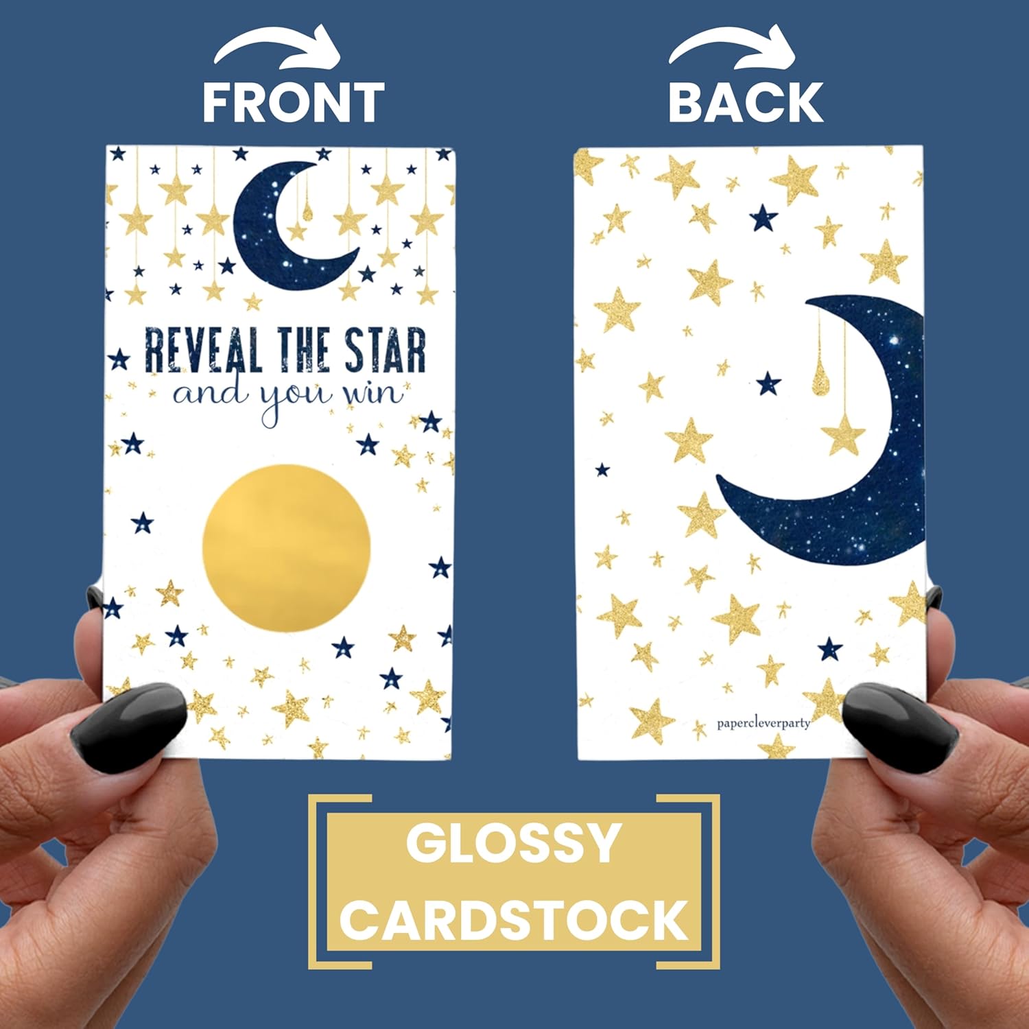 Twinkle Little Star Boy Baby Shower Scratch-Off Game Cards - Blue & Gold Theme - 30 Guest Activity Prizes