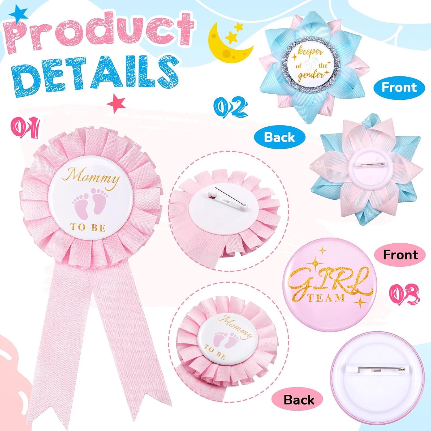 63 Pcs Gender Reveal Pins Set Including 60 Team Boy Or Girl Pins 2 Daddy And Mommy To Be Badge And 1 Keeper Of The Gender Badge And For Reveal Game Party Decorations Creative Party Favors