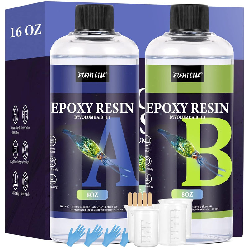 Epoxy Resin 16Oz - Crystal Clear Epoxy Resin Kit - Self-Leveling, High-Glossy,