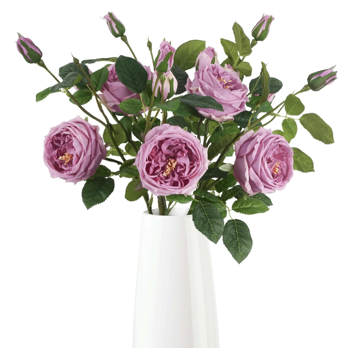 Real Touch Purple Austin Roses Peonies Artificial Flowers 4 Bouquets Latex Fake Peonies With Long Stem Realistic Faux Peonies For Wedding Party Home Table Centerpieces Decor (Deep Purple)