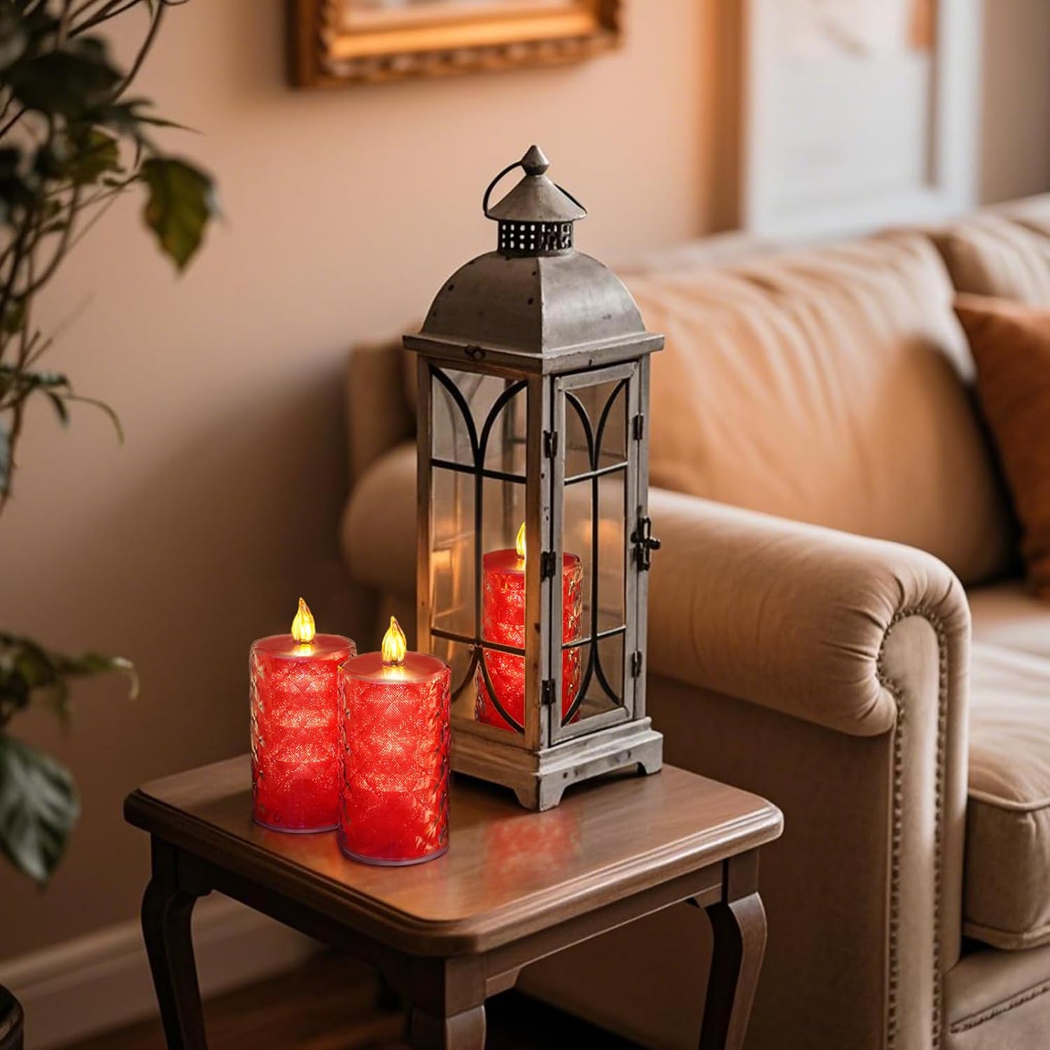 Battery Operated Candles With Remote, 2 Pcs Timer Flickering Led Fake Candles, Flameless Candle With Crystal Shell And Embedded Glitter For Wedding, Home & Christmas Decor, Red