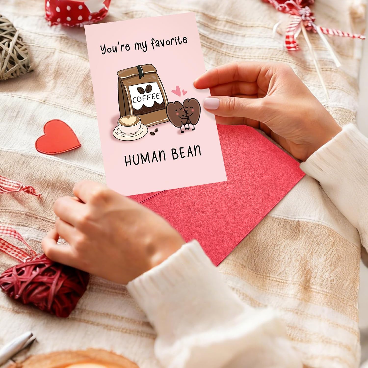 Funny Coffee Bean Valentines Day Card, Punny Anniversary Card For Husband Wife, Cute Birthday Cards For Him Her, You Are My Favorite Human Bean
