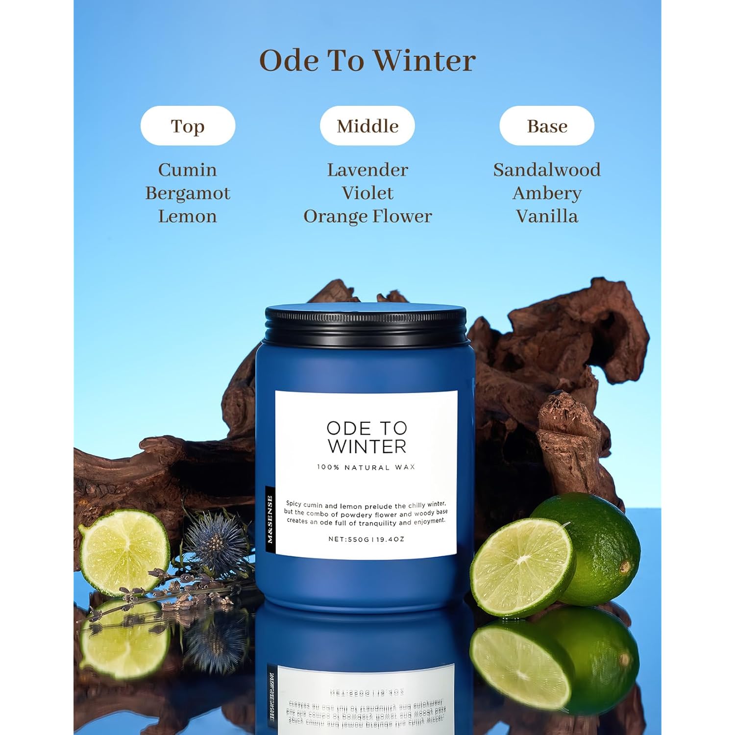 Ode To Winter Soy Candles Strong Scented, 2 Wick Jar Candle 19.4Oz 110 Hour Long Lasting, Lavender Sandalwood Organic Natural Aromatherapy Candle Gifts Bedroom Bathroom Home Decor