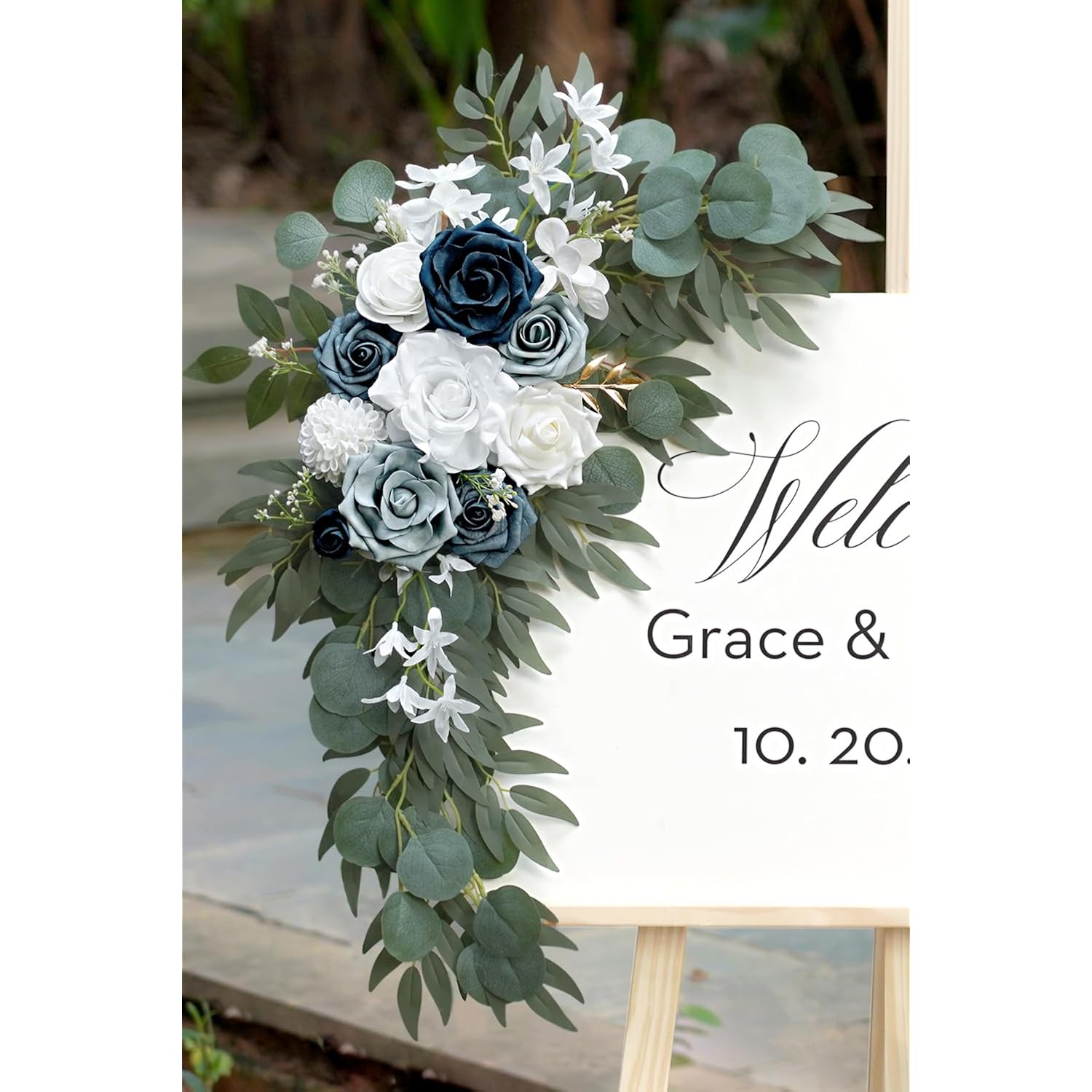 Dusty Blue Flower For Wedding Welcome Signs Decorations, Artificial Wedding Arch Flowers For Wedding Ceremony (Set Of 2)