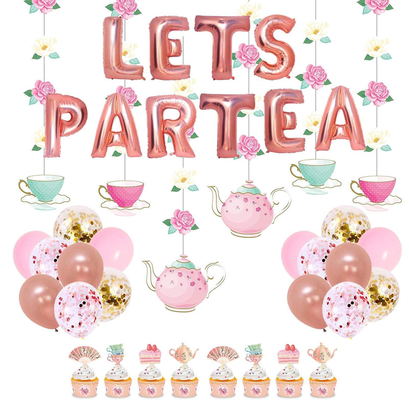 Tea Party Decorations With Let'S Par Tea Aluminum Foil Balloons Floral