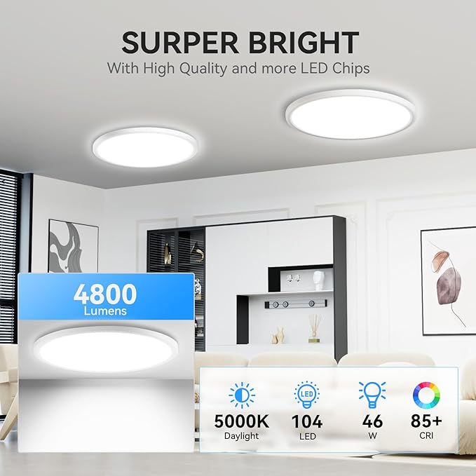 4 Pack 16 Inch Super Slim LED Ceiling Lights 4700LM 5000K Flush Mount Fixtures