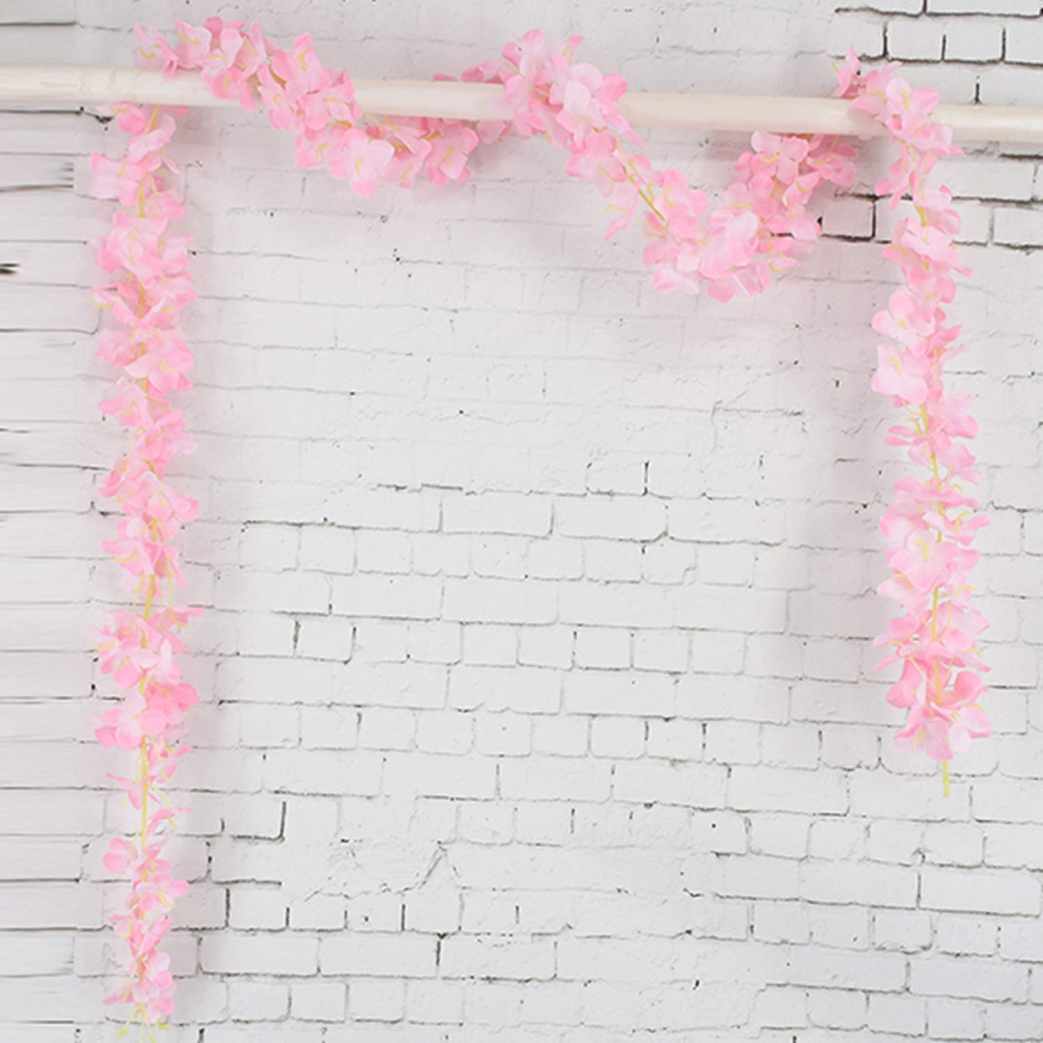 10 Pack 6.5 Feet / 78 Inch Wisteria Artificial Fake Hanging Flowers Silk Vine Ratta Plants Leaf Garland For Home Wedding Party Garden Outdoor Greenery Wall Decoration Pink