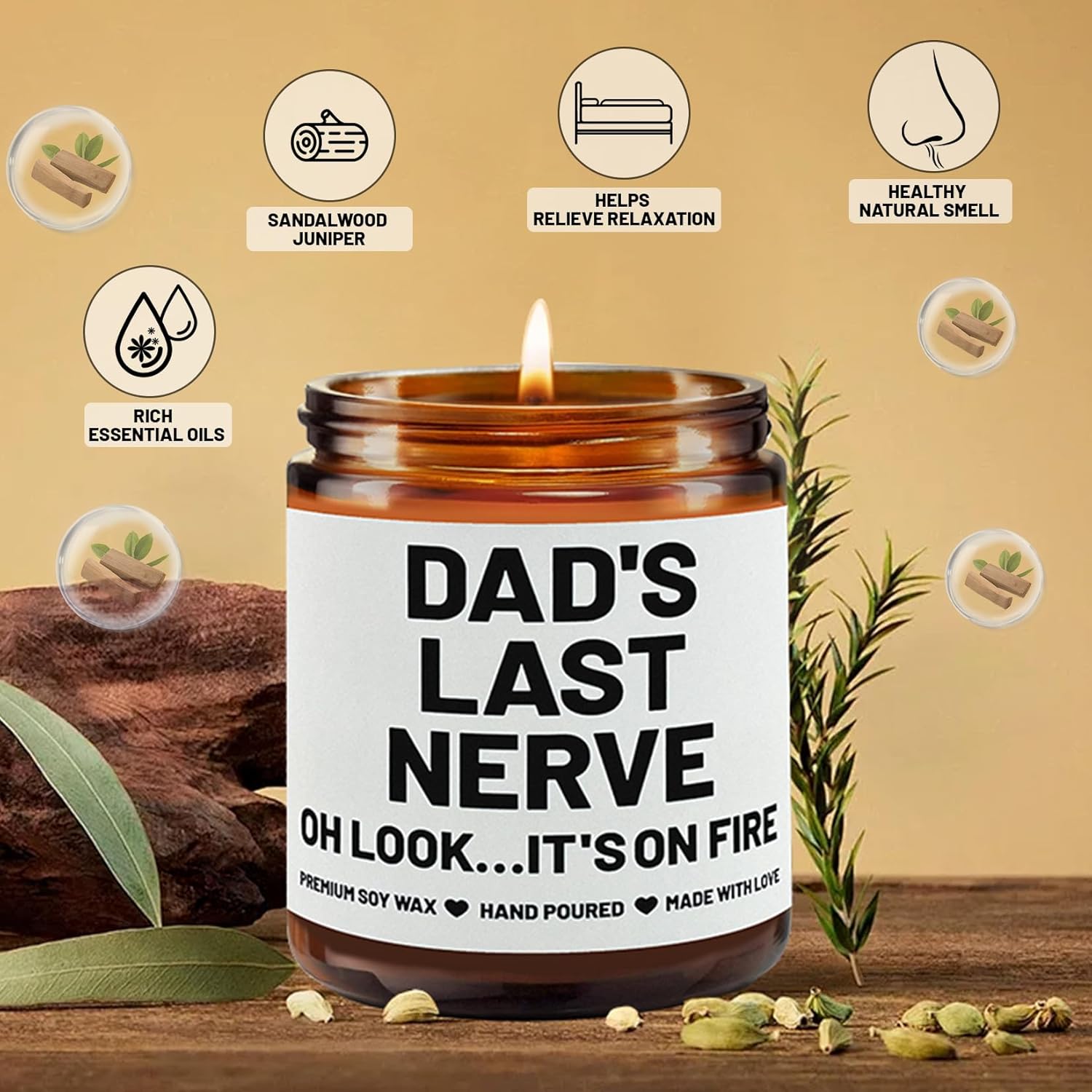 Gifts For Dad, Funny Fathers Day Christmas Birthday Gifts For Dad From Daughter Son, Sandalwood Juniper Scented Funny Candle Gift For Stepdad Daddy Grandpa Him