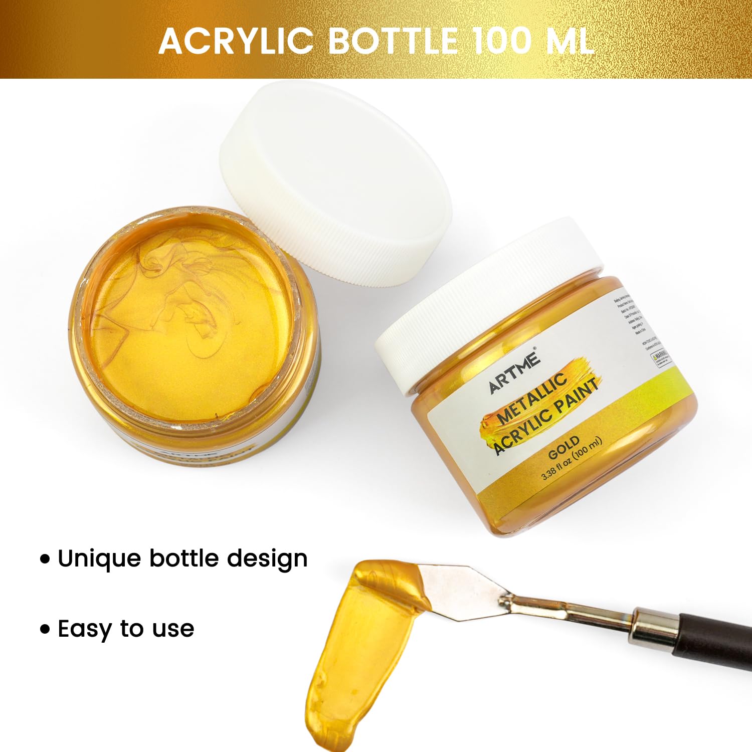 Acrylic Paint Metallic Gold, 100Ml Gold Leaf Paint For Art Painting, Hand-Crafts, Non-Toxic, Non-Fading Gold Paints Ideal For Canvas, Wood, Fabric, Ceramic, Stone Craft Supplies