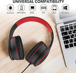 R10 Kids Headphones with Mic, Foldable Stereo, No-Tangle Cord (Black)