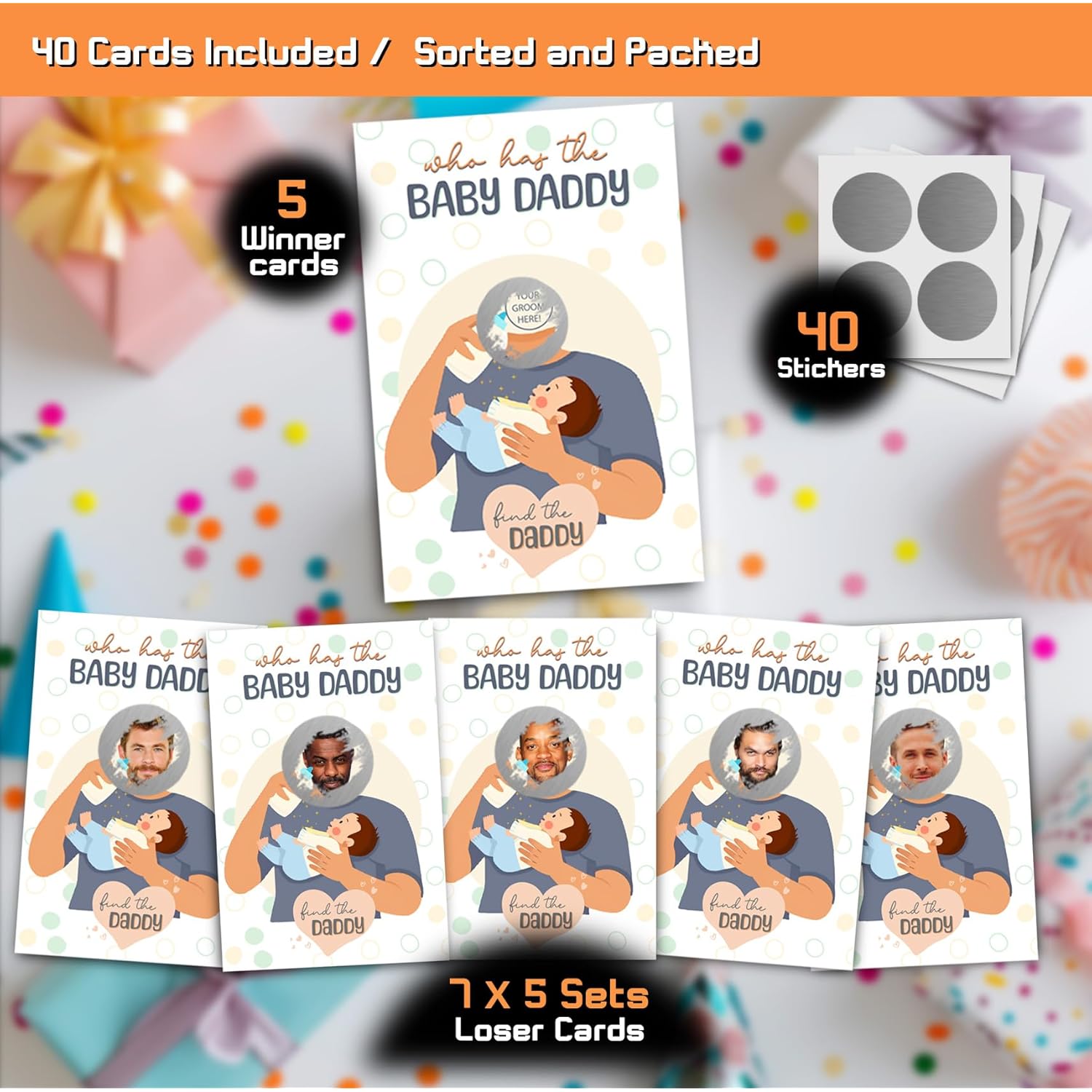 Baby Shower Games, Who Is The Baby'S Daddy Scratch Off Cards, Funny Lottery Card Ice Breaker Scratch Off Games Party Cards, 40 Card