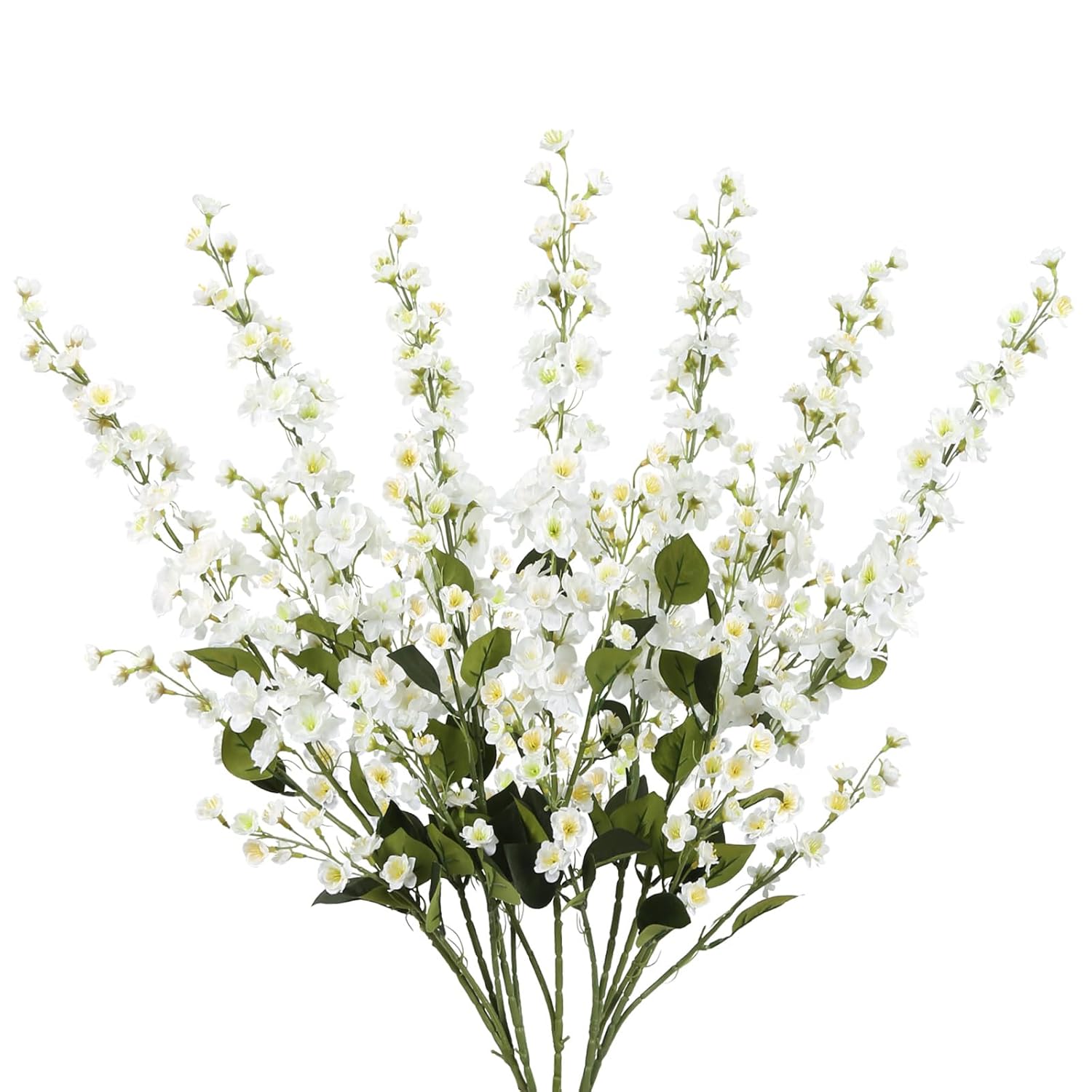 White Delphinium Artificial Flowers 6Pcs Silk Larkspur Fake Flowers 37In Tall Flowers Long Stem Faux Flowers Bulk For Tall Vase For Wedding & Home Decor (White)