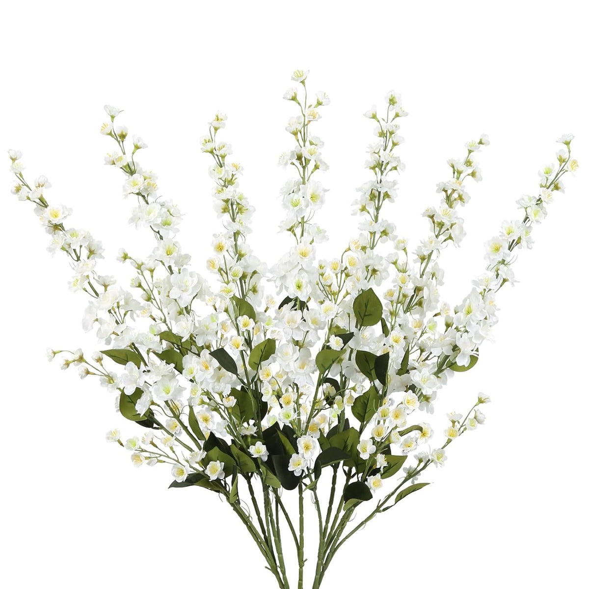 White Delphinium Artificial Flowers 6Pcs Silk Larkspur Fake Flowers 37In Tall Flowers Long Stem Faux Flowers Bulk For Tall Vase For Wedding & Home Decor (White)