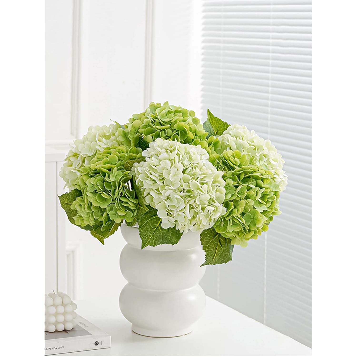 3 Pcs Light Green Artificial Hydrangea Flowers 21" Long Stems Real Touch Faux Hydrangeas For Home Decor Wedding Party Flower Arrangement