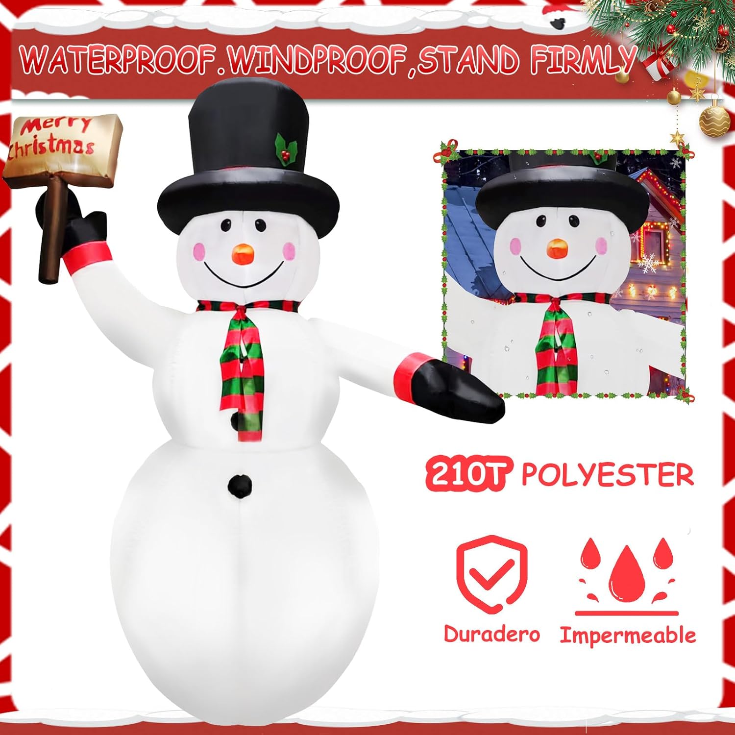 8Ft Christmas Inflatables Snow Man Holding A Merry Christmas Sign Inflatable Christmas Outdoor Xmas Blow Up Snowman With