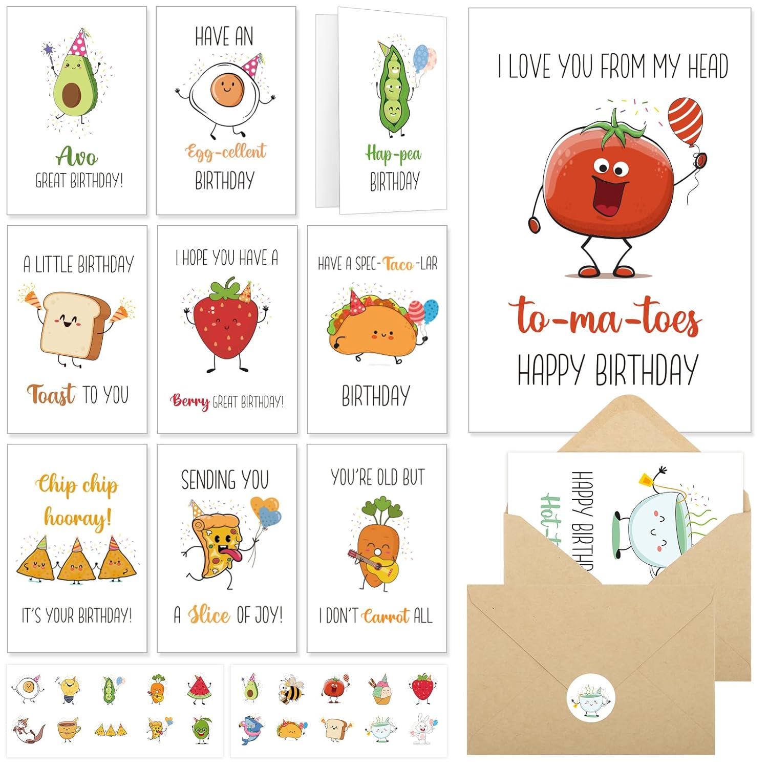 40 Birthday Cards With Envelopes & Stickers Set, 4"X6" Funny Bulk Birthday Card 20 Unique Designs Cute Handmade Greeting Card For Kids, Women, Friends, Family, Work & Office
