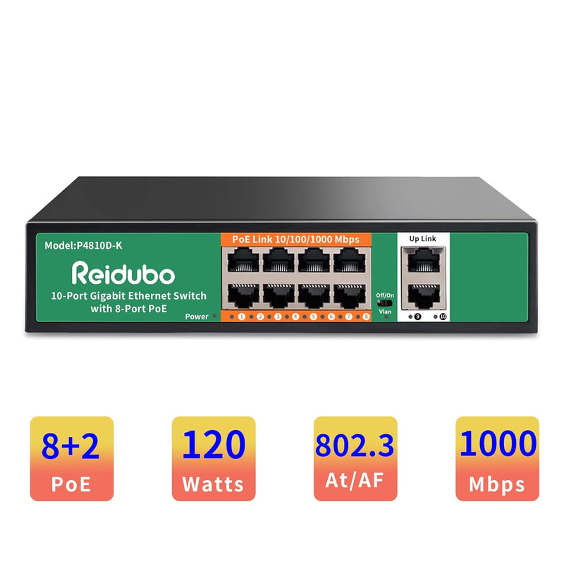 8 Port Gigabit Poe Switch With 2 Gigabit Uplink,1000Mbps Poe Ethernet Unmanage