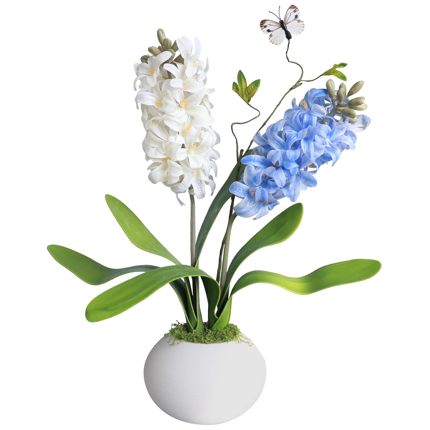 Real Touch 16.5" Hyacinth Potted Plants In Vase Artificial Delphinium Fake Flowers With Pot For Bathroom Decor Indoor Home Decorations Room Table Centerpieces Arrangements