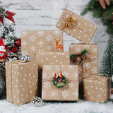Reversible Christmas Wrapping Paper Roll, Vintage Brown Kraft Gift Wrapping Paper, White Snowflakes Polka Dots Gift Wrap Paper For Christmas Birthday Party Wedding Winter Holiday, 17Inch ×33Feet
