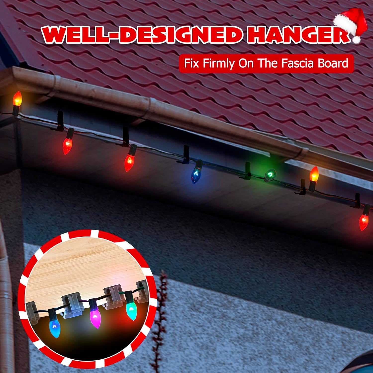 Christmas Light Hanger Clips Fascia Board Light Clips Plastic Holiday Deck Banister Hanger For Christmas Fascia Board Roof Gutter Fence Eave Decoration, Black (30 Pcs, 7/8")