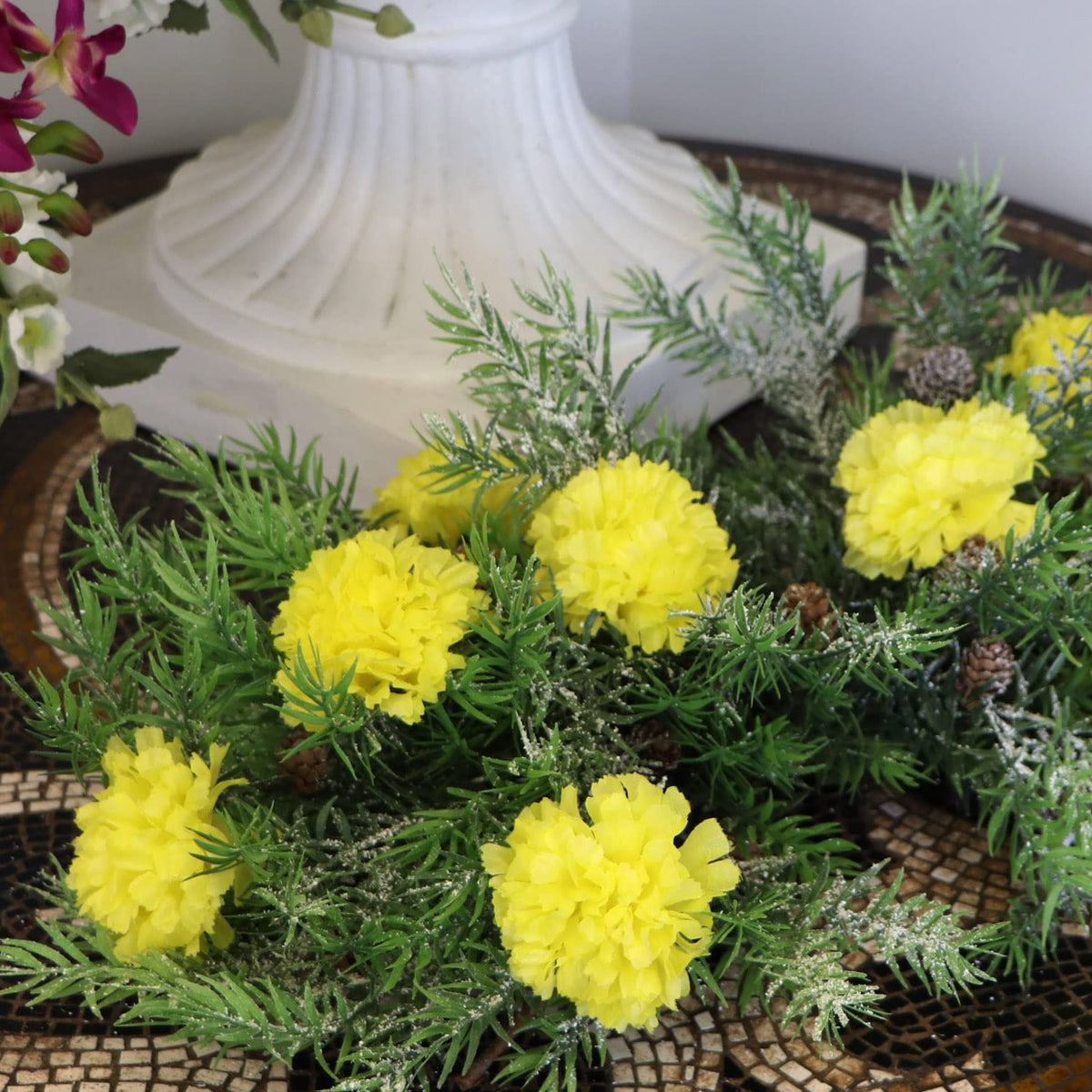 100-Pack Carnation Picks, Yellow Silk 3.5" Heads 5" Stems, Perfect For Weddings & Diy Decor, Artificial Flowers