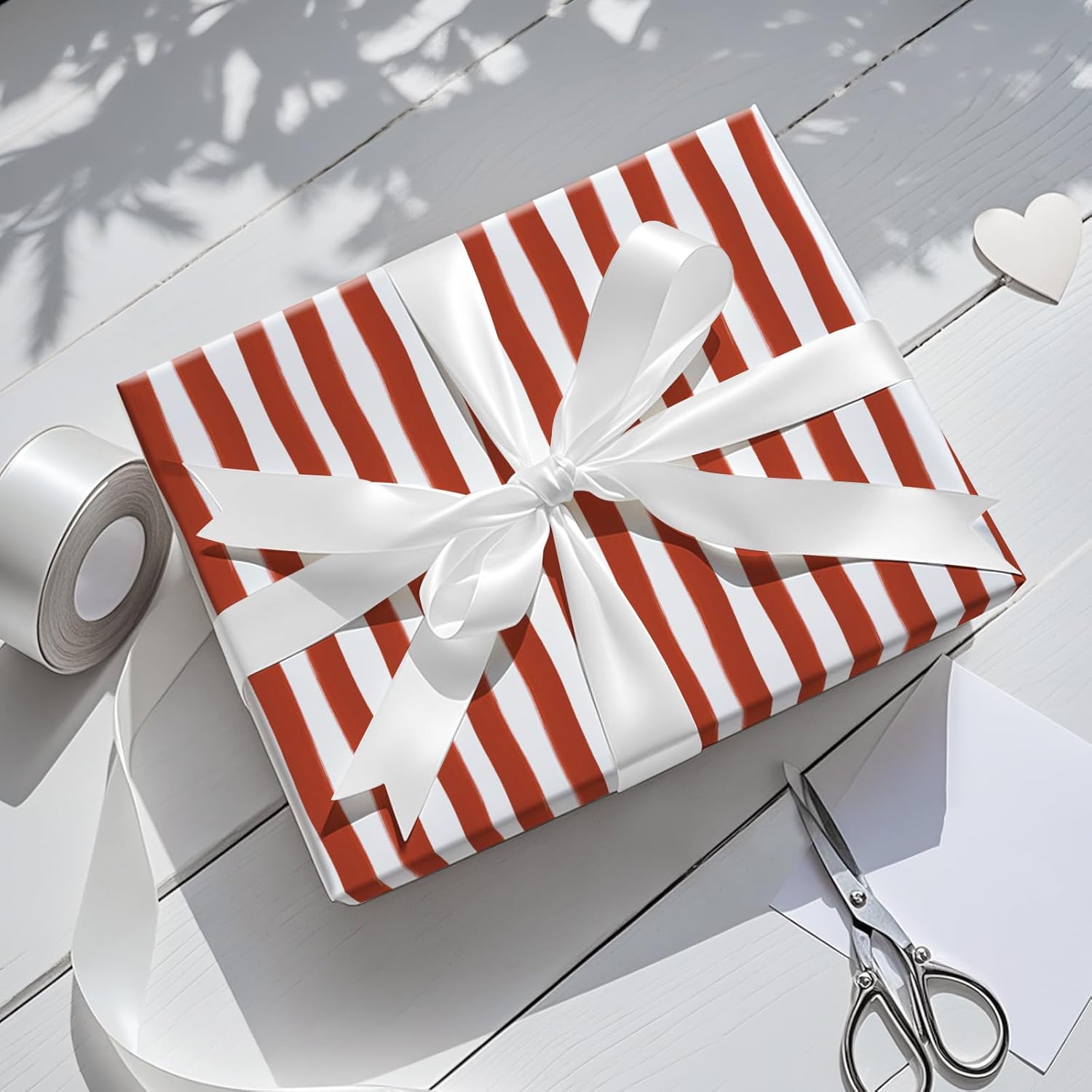 Red And White Striped Wrapping Paper Roll, Mini Roll, Watercolor Brushstroke Stripe Design Gift Wrap Paper For Christmas, Holiday, Birthday, Valentine'S Day, Anniversary, 17 Inches X 16.4 Feet