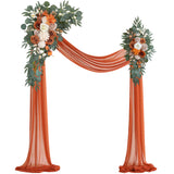 Burnt Orange Artificial Wedding Arch Flowers Kit (Pack Of 3) With 26Ft Terracotta Shiny Arch Draping Fabric For Diy Wedding Party Ceremony Reception Backdrop Floral Decoration
