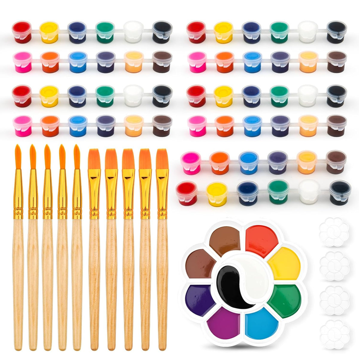 Acrylic Paint Set For Kids, 12 Colors Washable Paints With 5 Drawing Trays&10 Wooden Paintbrushes, Mini Watercolor Paint Kit For Adults, Valentine Easter Christmas Art Craft Kit Gifts, 5 Set