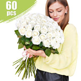 60 Pcs Artificial Roses Bulk Velvet Silk White Roses White Roses For Wedding Centerpieces Bridal Bouquet Mohter'S Day Valentine'S Day Home Decor (60, White)