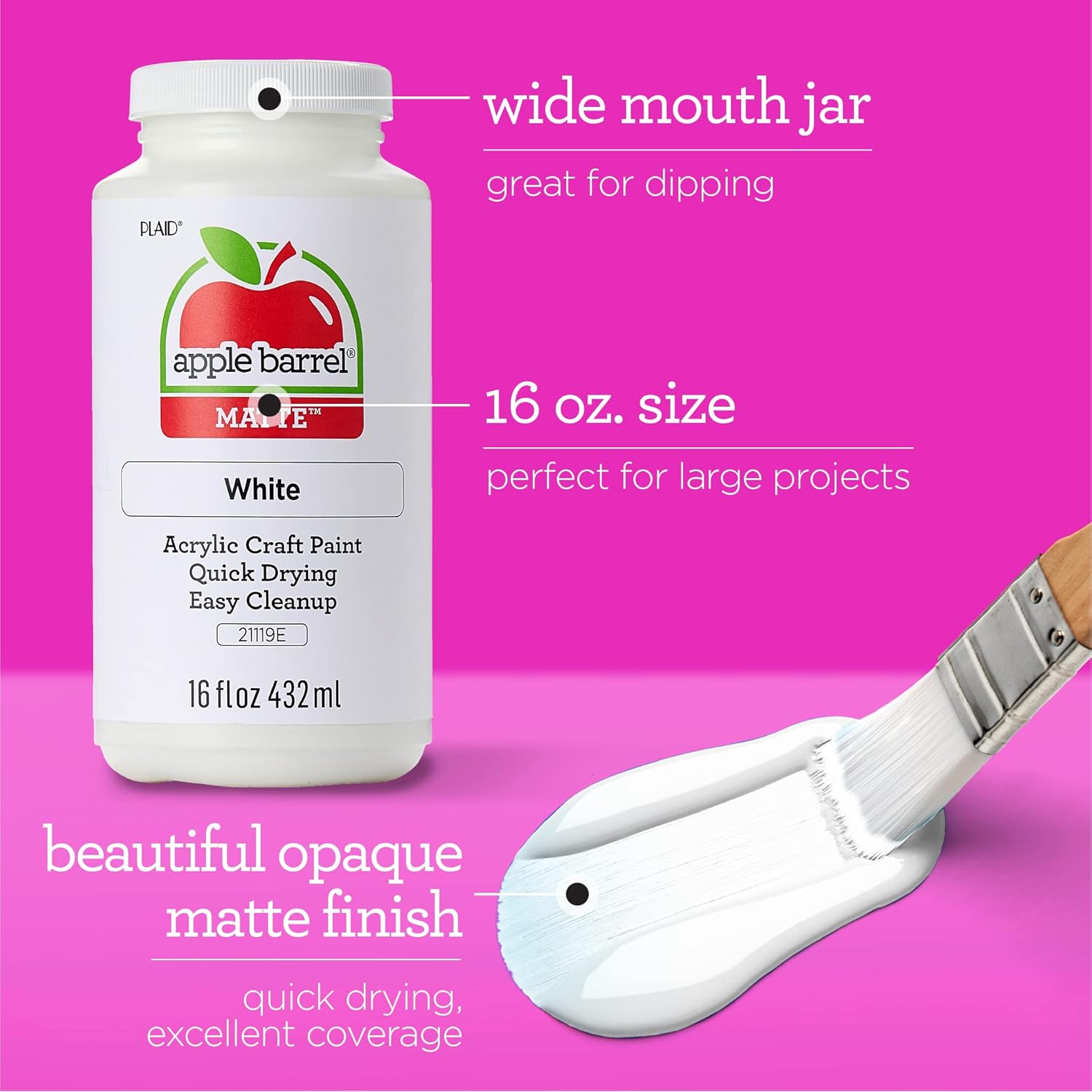 Apple Barrel PROMOABWB Acrylic Paint Set Featuring 2 16 fl oz Apple Barrel White Acrylic Paint and Black Acrylic Paint Colors
