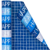 Reversible Wrapping Paper Roll For Men Women, Mini Roll, Happy Birthday And Plaid Pattern Gift Wrap Paper Great For Birthday, Party, Baby Shower, 17.5 Inches X 32.8 Feet