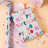 Reversible Colorful Wrapping Paper - Mini Roll - 17 In X 16.5 Ft(23.3 Sq.Ft.Ttl.) Foil Happy Birthday Letter & Balloon Design For Birthday