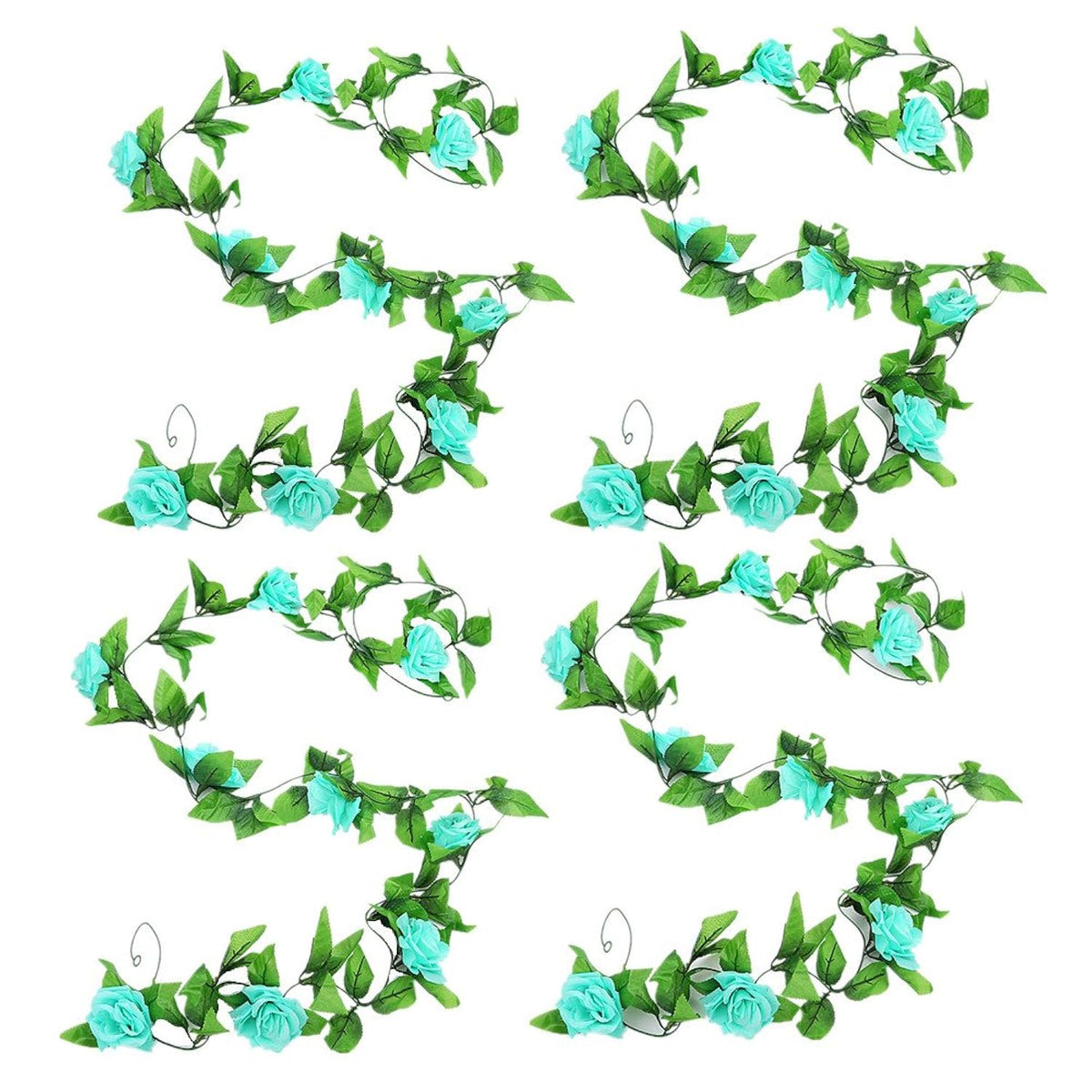 4 Pack 7.8Ft Artificial Rose Vines With Green Leaves Fake Flowers Plants Hanging Garden Vine Garland For Wedding Home Party Decor Rustic Craft Supplies (Aqua)
