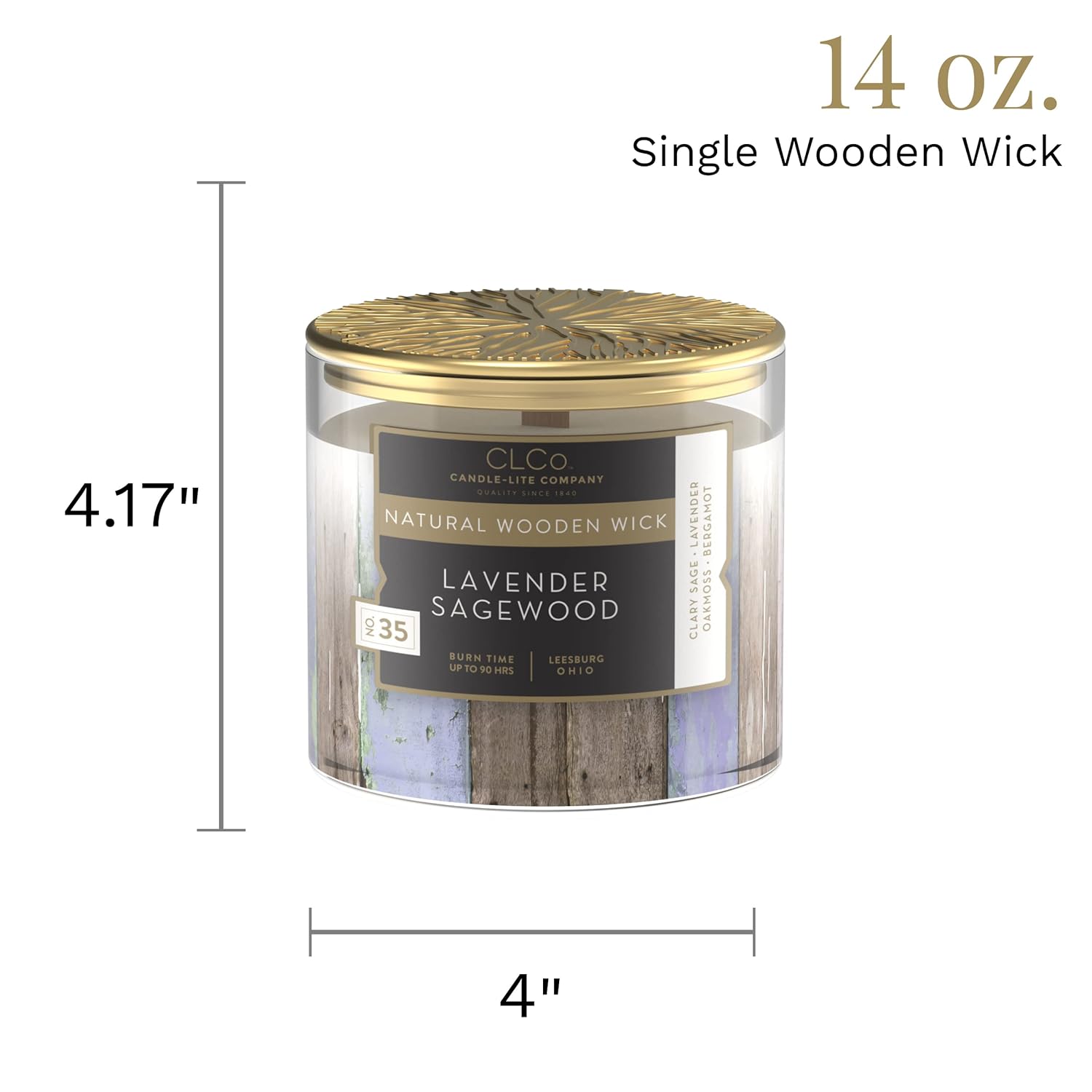 Clco. By Company Scented Candles, Lavender Sagewood Fragrance, One 14 Oz. Single Wooden Wick Aromatherapy Candle With 90 Hours Of Burn Time, White Color