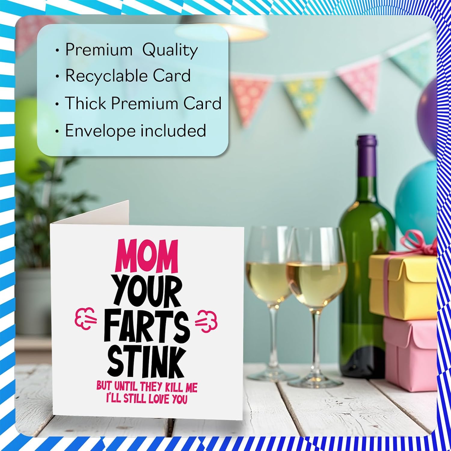 Funny Birthday Card For Mom - Your Farts Stink - Rude Birthday Card For Mom Birthday Cards Gifts, 5.7 X 5.7 Inch Joke Humor Mother'S Day Greeting Cards For Mama Mam Mum Mommy Mammy Mummy
