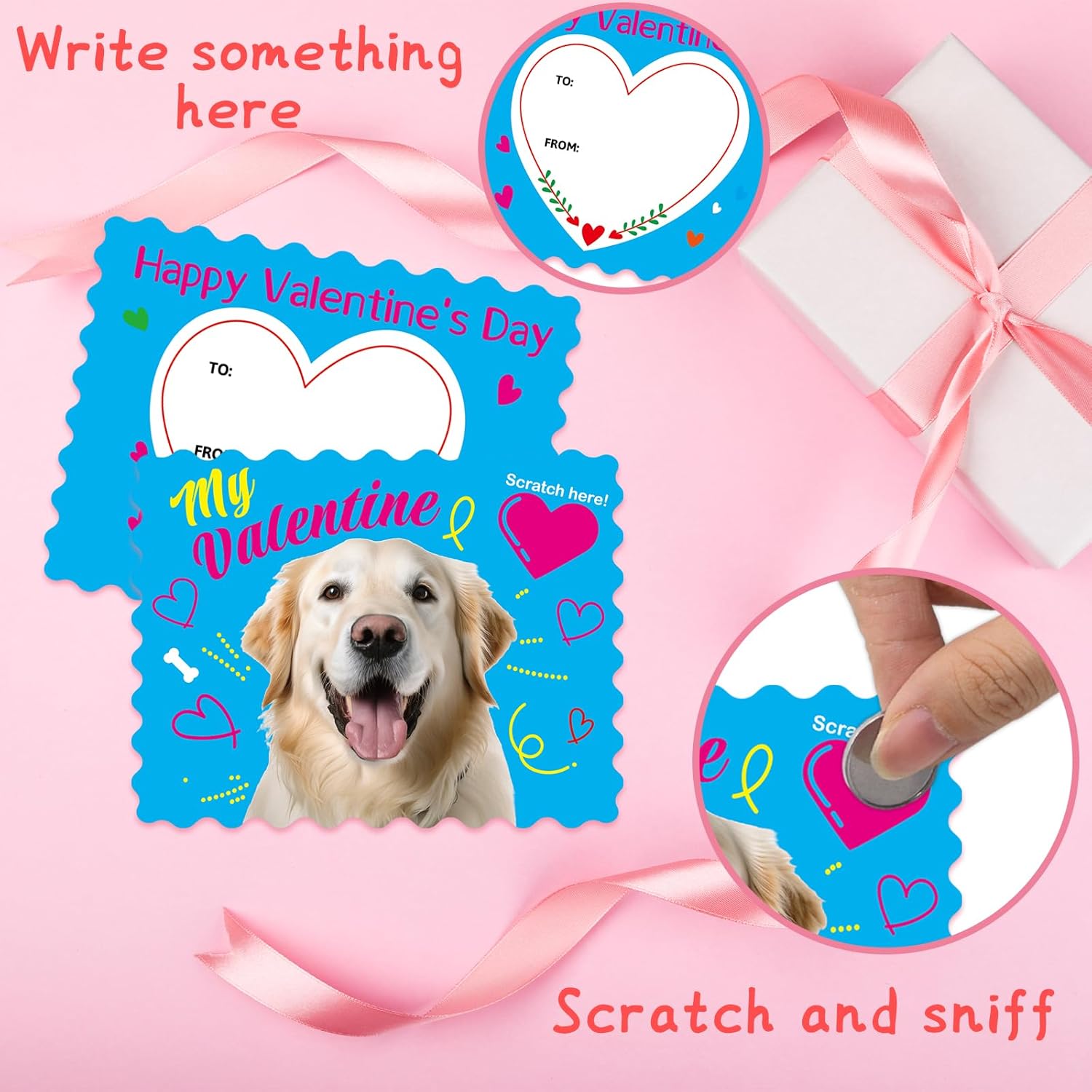Valentines Cards Scratch Sniff Puppy Card Valentine Strawberry Scented Pet Notecard With Envelopes Stickers For Kids Boys Girls School Classroom Party Favors Exchange Supplies 28Pcs