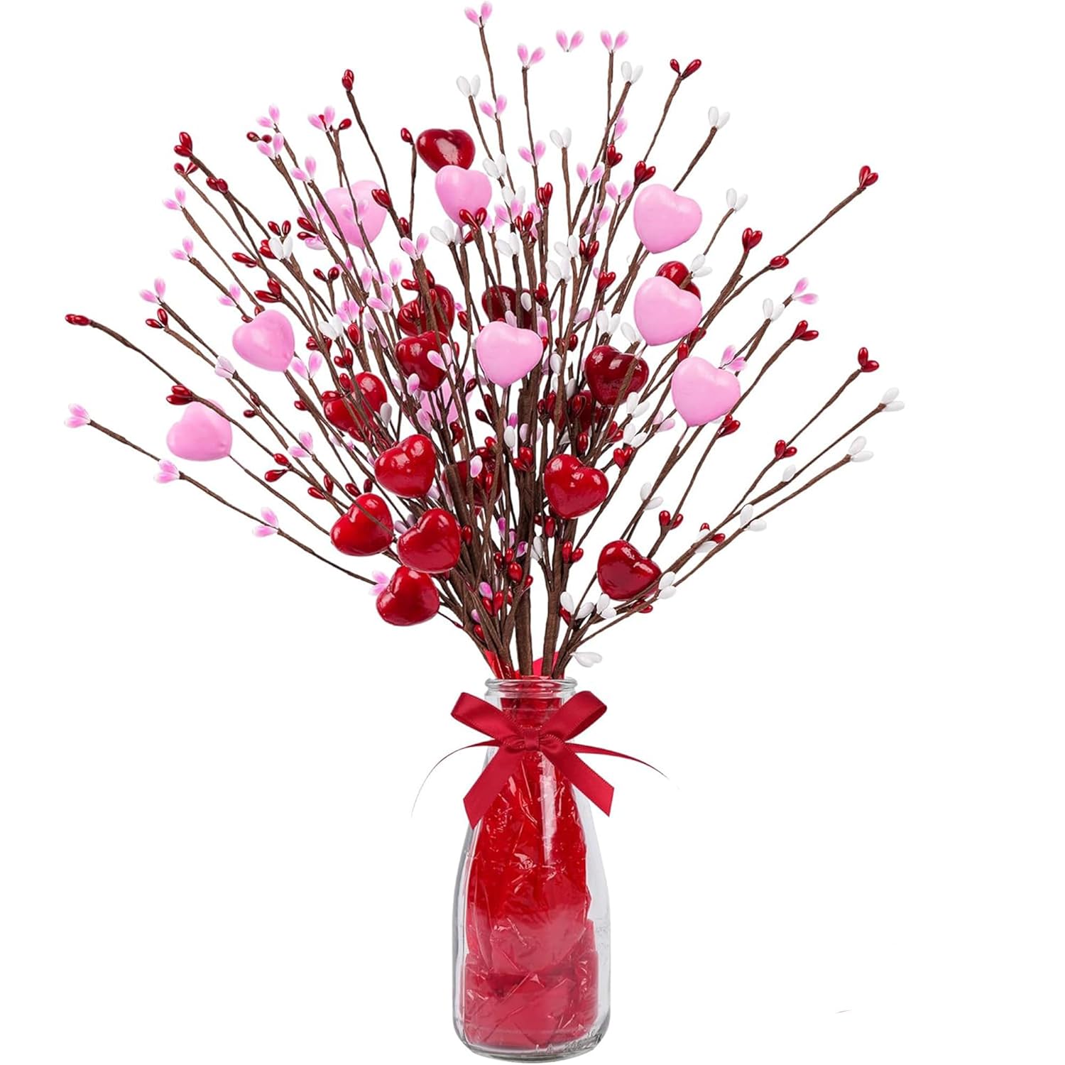 Valentine’S Day Gifts, Artificial Red Berry Flower Stems Heart Shaped Berry Picks 4 Pcs For Valentine’S Day, Mother’S Day Chrismas, Wedding, Propose(No Vase)