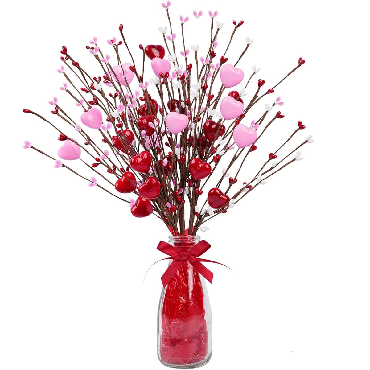 Valentine’S Day Gifts, Artificial Red Berry Flower Stems Heart Shaped Berry Picks 4 Pcs For Valentine’S Day, Mother’S Day Chrismas, Wedding, Propose(No Vase)