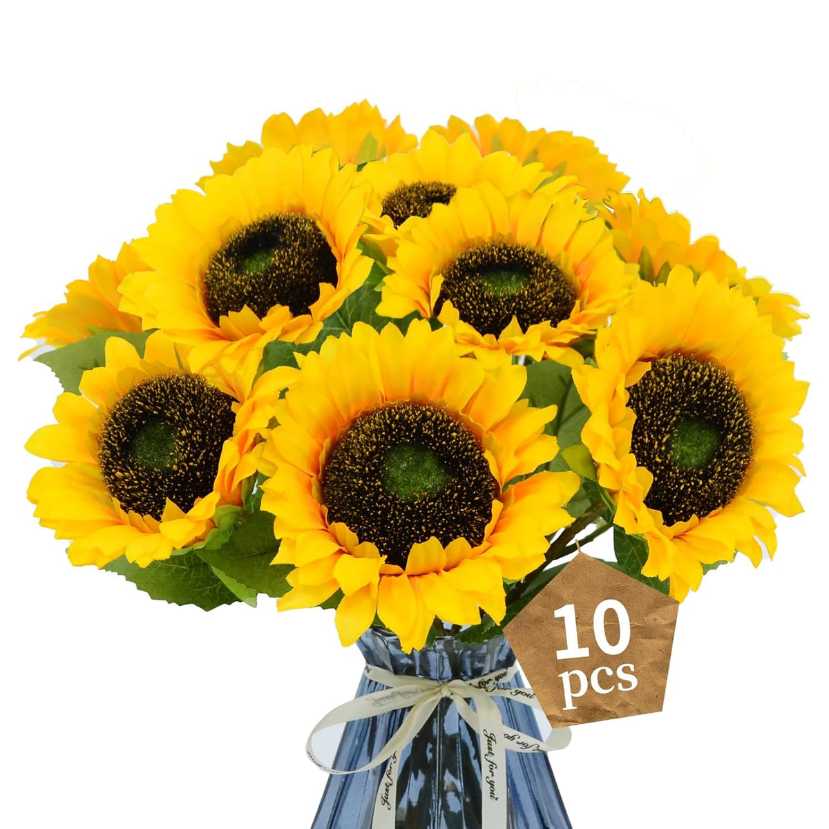 10 Pcs Artificial Sunflowers With Stems, 4 Inch Sunflowers Artificial Flowers, Faux Silk Flowers Fake Sunflower Bouquet For Vase Decor Wedding Table Home Porch Indoor Outdoor Cemetery Decoration
