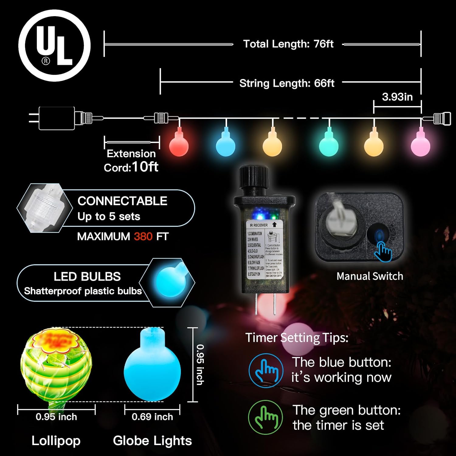 Globe String Lights, Led Fairy Lights With Remote For Classroom, Bedroom, Party, Christmas Decorations, Room, Indoor, Tr