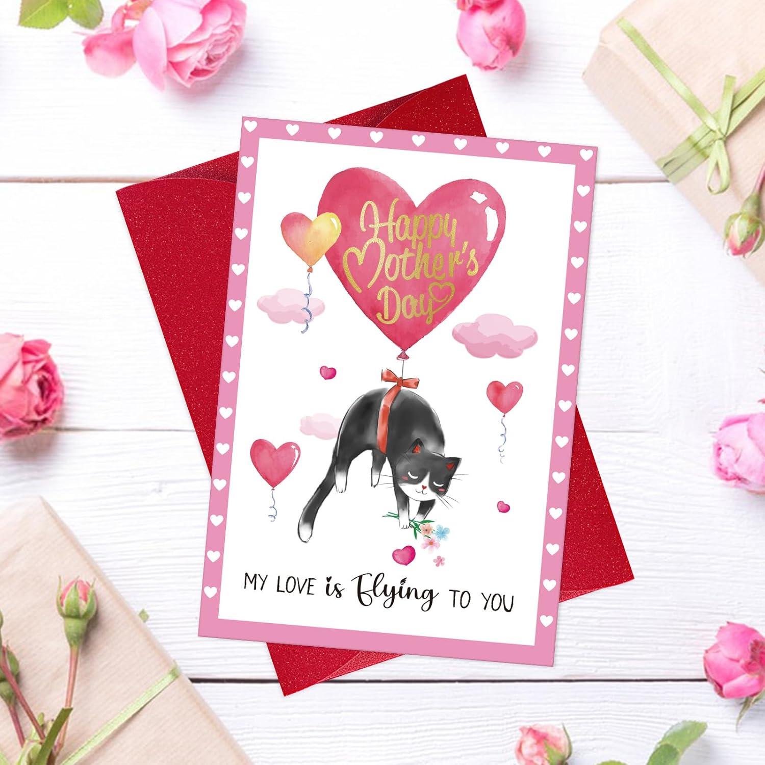 Mothers Day Card From Cat - 5.5"X8" Cat Mom Mothers Day Card Gift With Envelope Balloon Design Funny Gift For Mom From Son Daughter