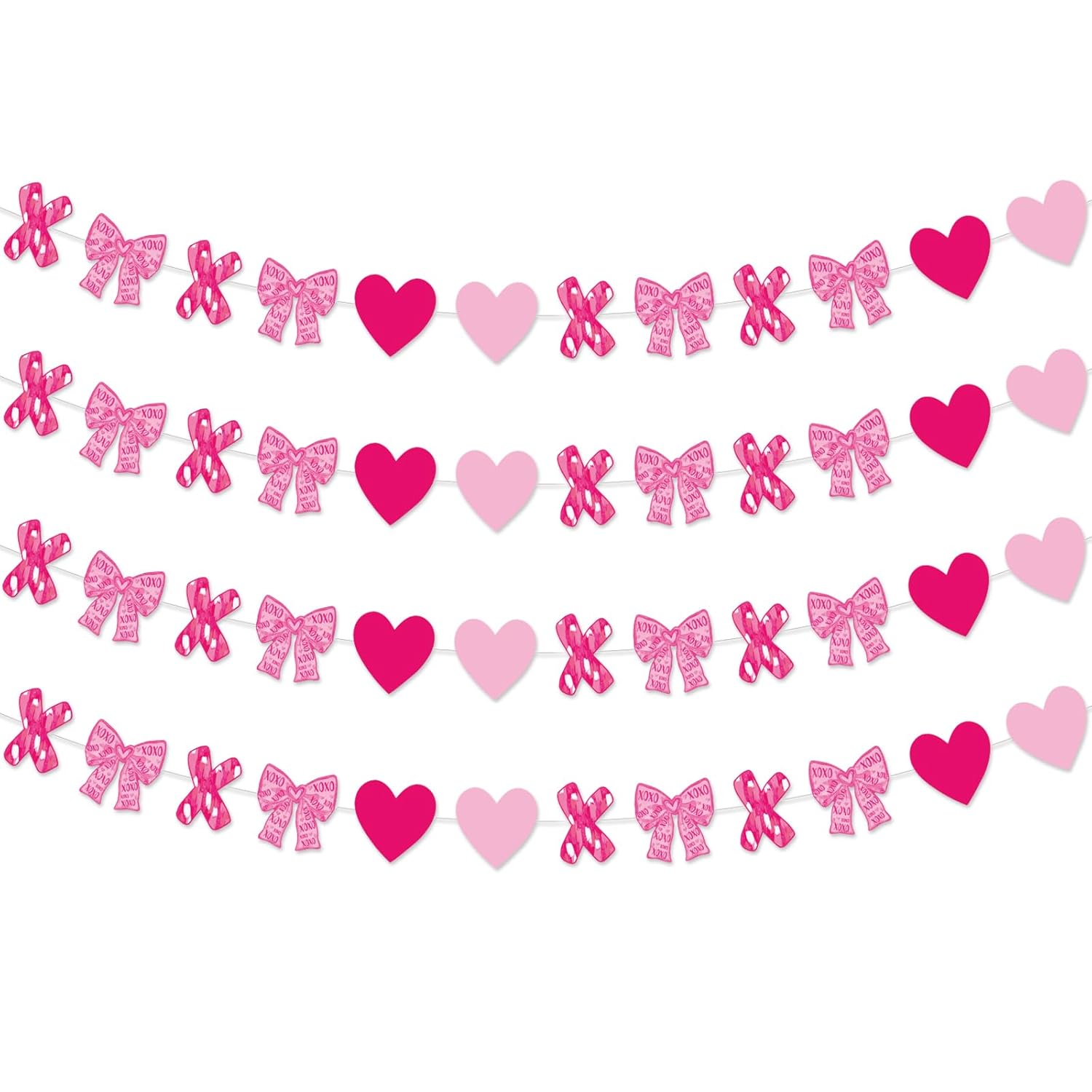 4 Pcs Pink Xoxo Heart Garland Valentines Day Pink Bow Decorations Banner Heart Hanging Garland Romantic Xoxo Banner For Valentine Anniversary Wedding Party Decorations Supplies