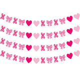 4 Pcs Pink Xoxo Heart Garland Valentines Day Pink Bow Decorations Banner Heart Hanging Garland Romantic Xoxo Banner For Valentine Anniversary Wedding Party Decorations Supplies
