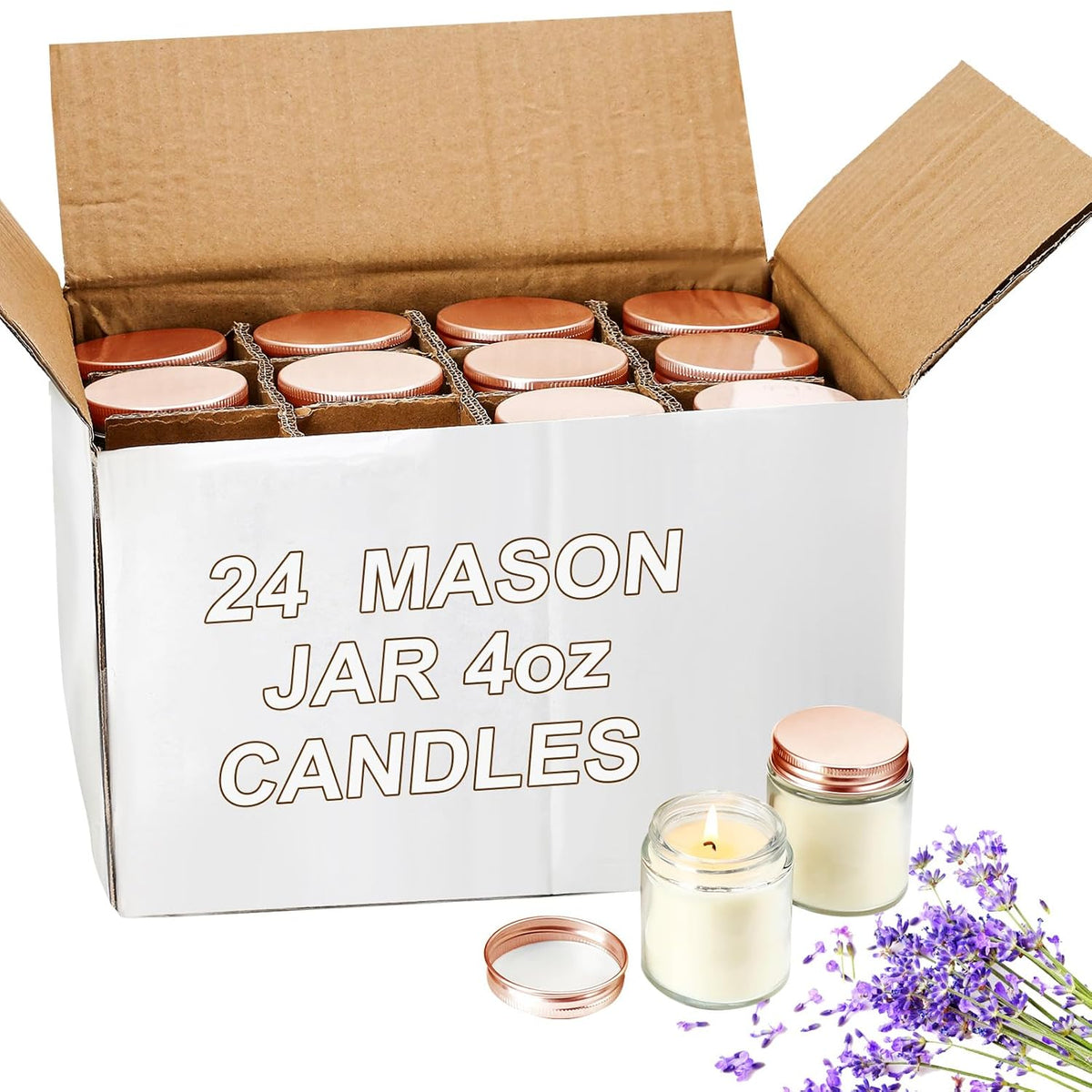 24 Pcs 4Oz Mini Mason Jar Candles Bulk Small Lavender Scented Candles For Wedding Christmas Halloween Birthday Thank You Gifts For Coworker Staff(Rose Gold)