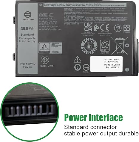 6WVHD 7.6V 35.6Wh Replacement Laptop Battery for Dell Latitude 7230 Rugged Extreme Tablet