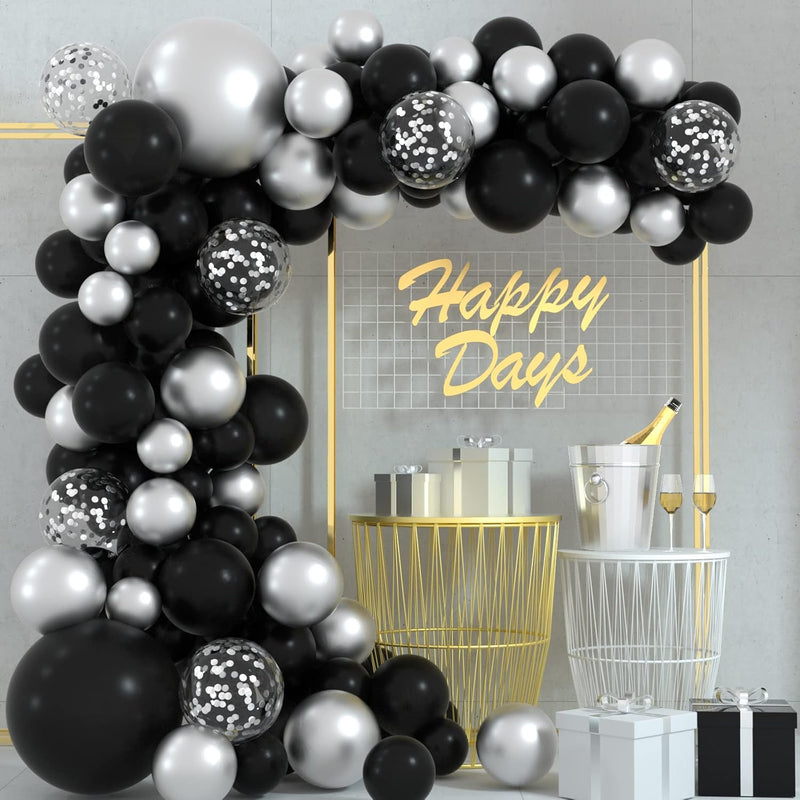 108 Pcs Black Silver Balloon Garland Arch Kit 5 10 12 18 Inches Black