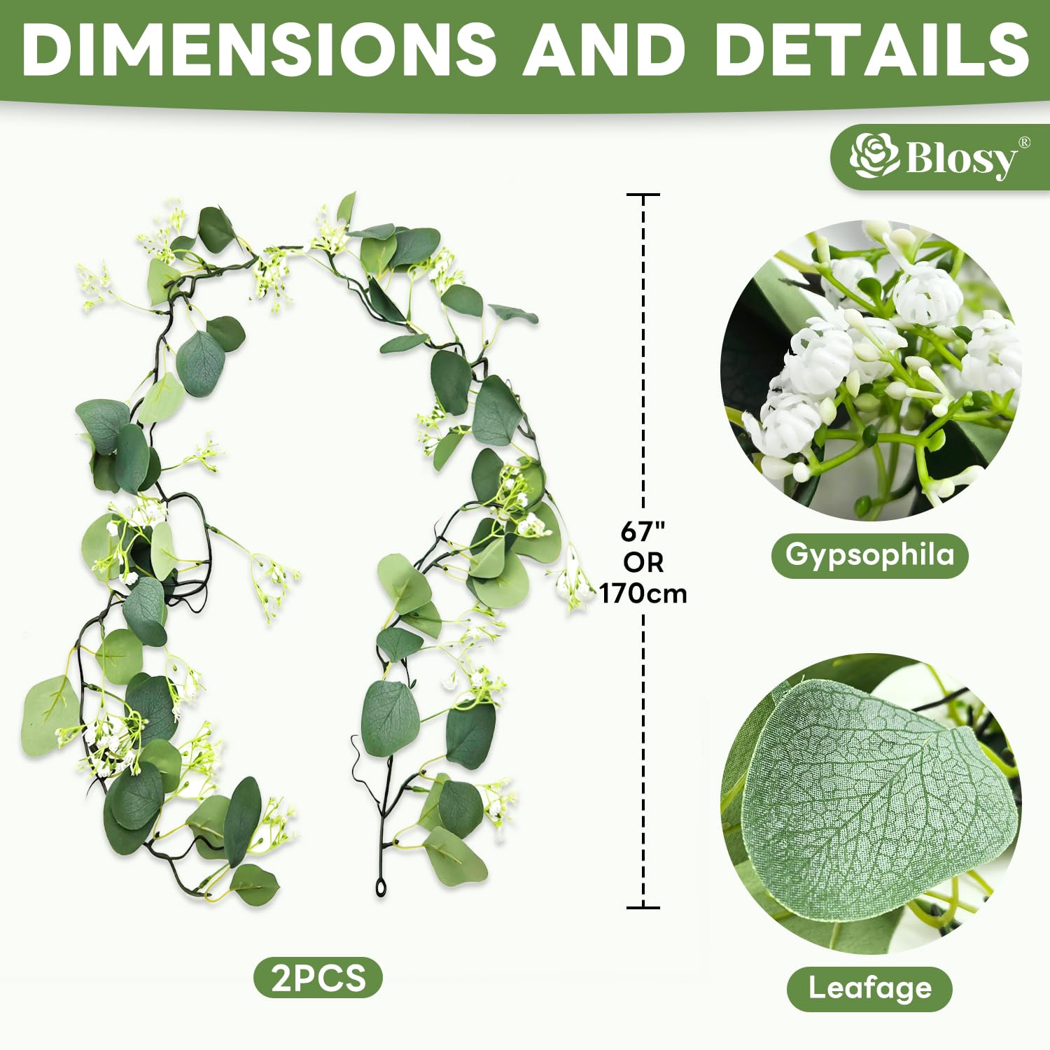 2 Pack Fake Vines With Eucalyptus Leaf & Flower, Artificial Ivy Garland For Room Decor, Green Flowers Hanging Plants Faux Greenery Leaves Bedroom Aesthetic For Home Garden Wall Wedding